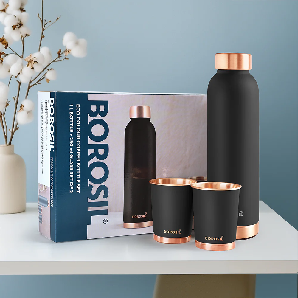 ECO Colour Copper Bottle & Glass Set, Black - Image 16
