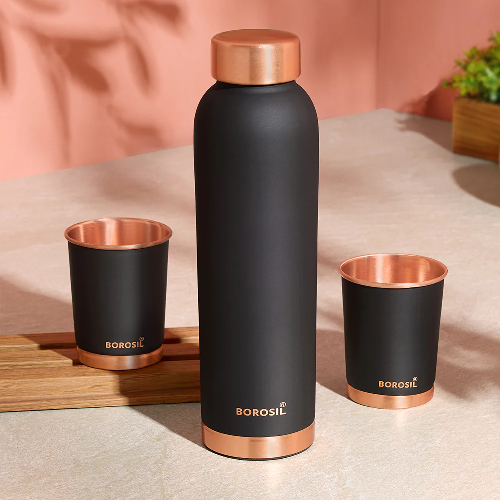 ECO Colour Copper Bottle & Glass Set, Black - Image 18