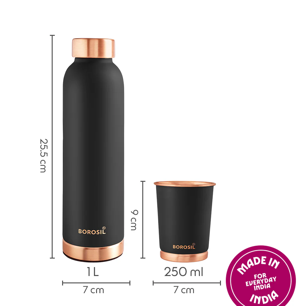 ECO Colour Copper Bottle & Glass Set, Black - Image 3