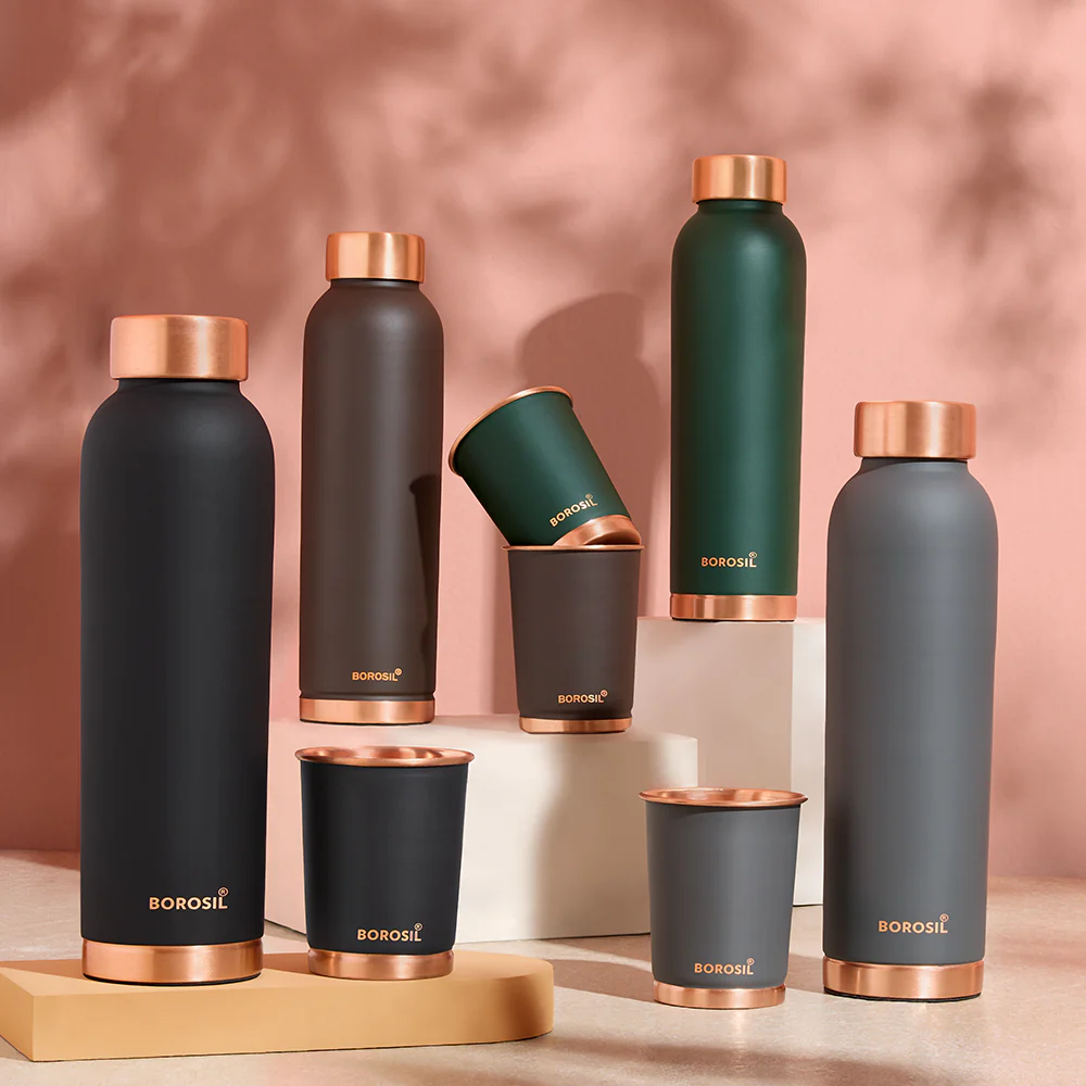ECO Colour Copper Bottle & Glass Set, Black - Image 9