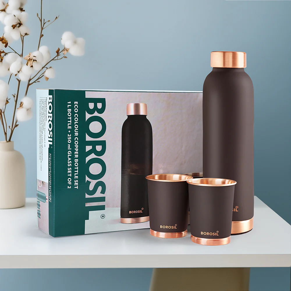 ECO Colour Copper Bottle & Glass Set, Brown - Image 25
