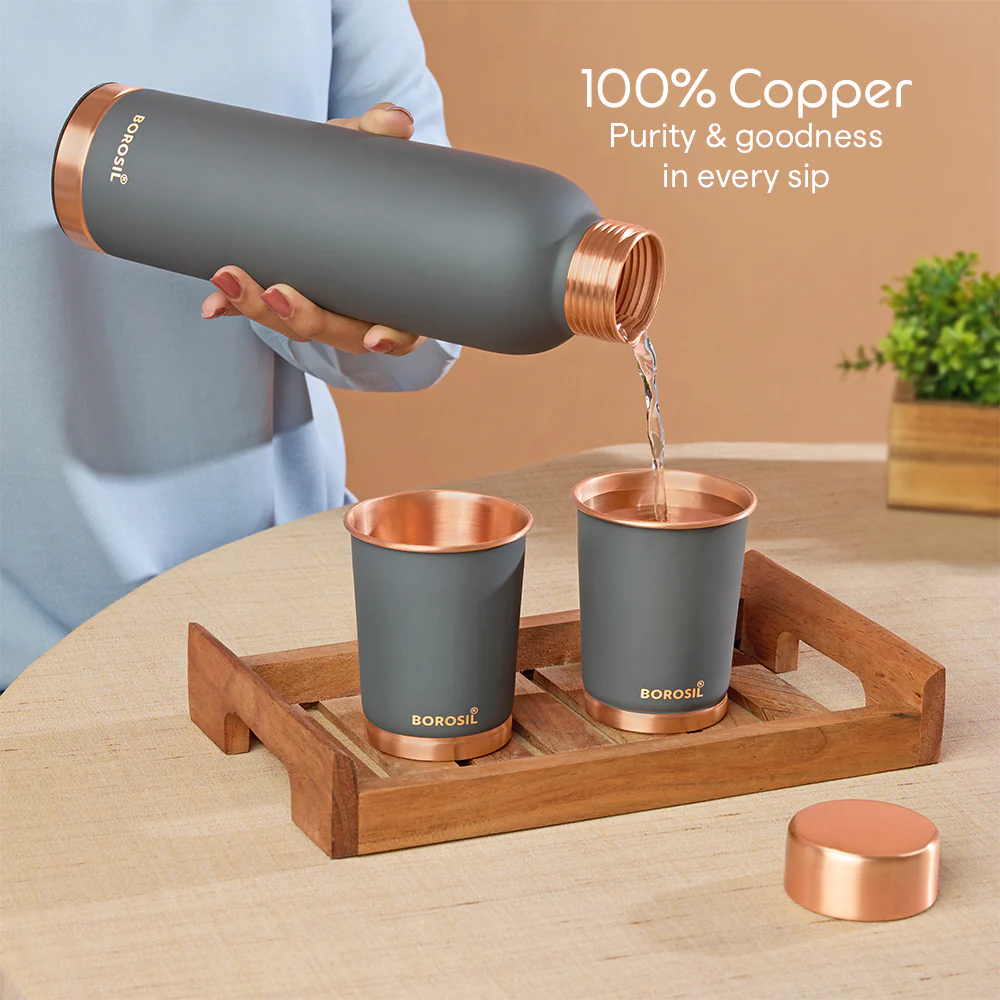 ECO Colour Copper Bottle & Glass Set, Gray - Image 13