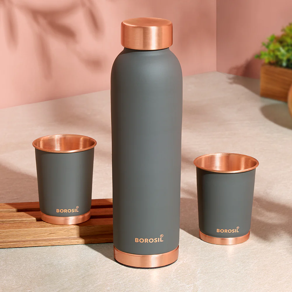 ECO Colour Copper Bottle & Glass Set, Gray - Image 18