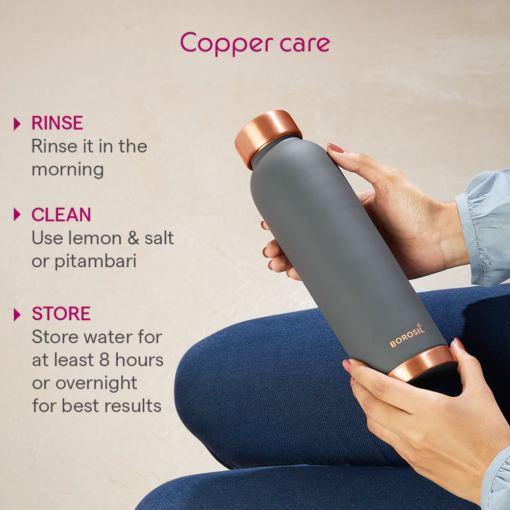 ECO Colour Copper Bottle & Glass Set, Gray - Image 6