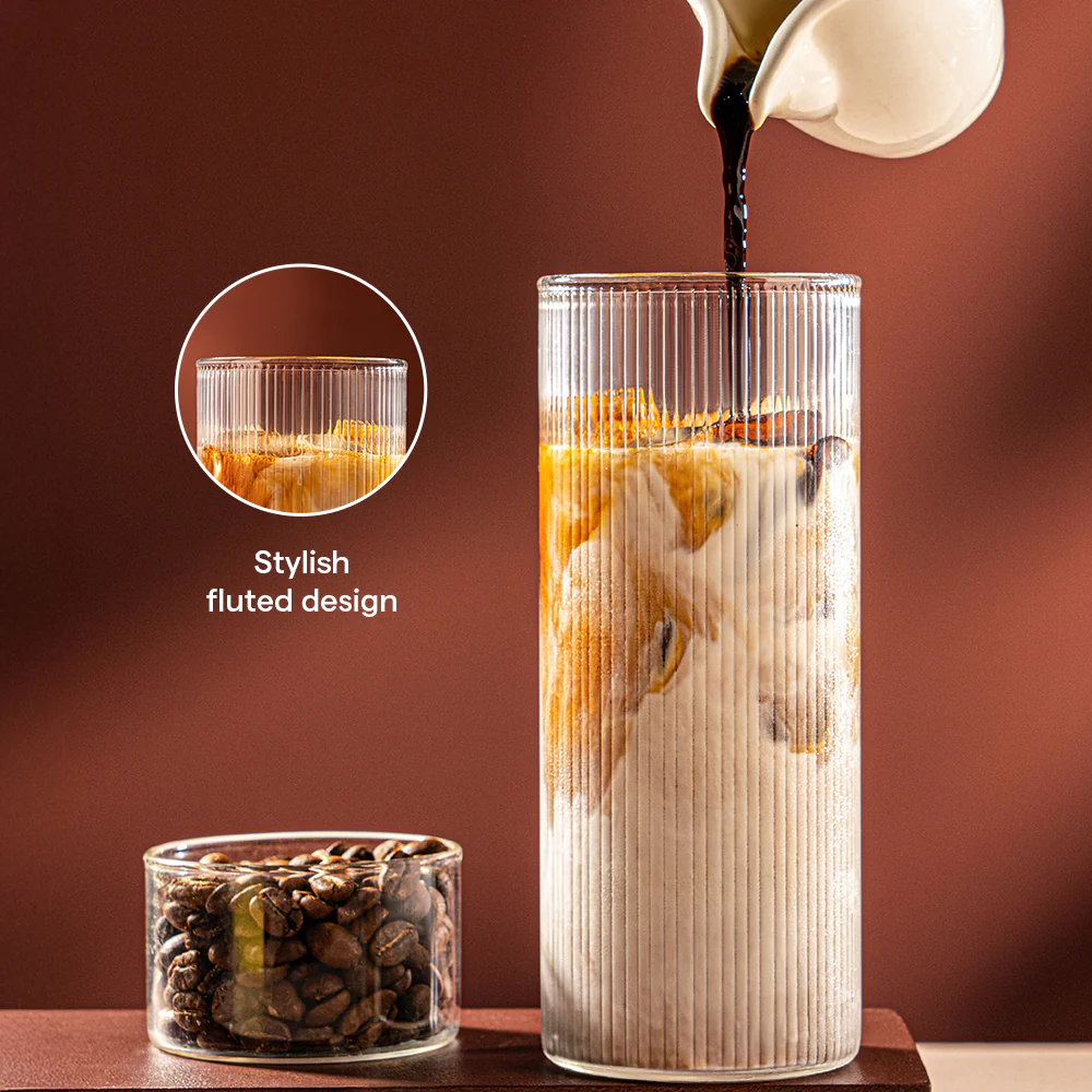 Borosil Fluted Punch Glasses w Wooden Lid and Glass Straw - Image 4