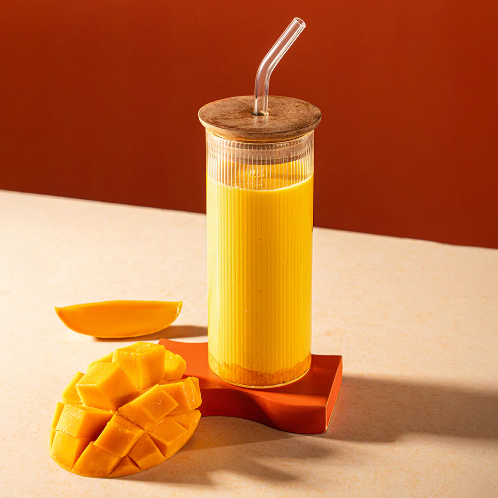 Borosil Fluted Punch Glasses w Wooden Lid and Glass Straw - Image 7