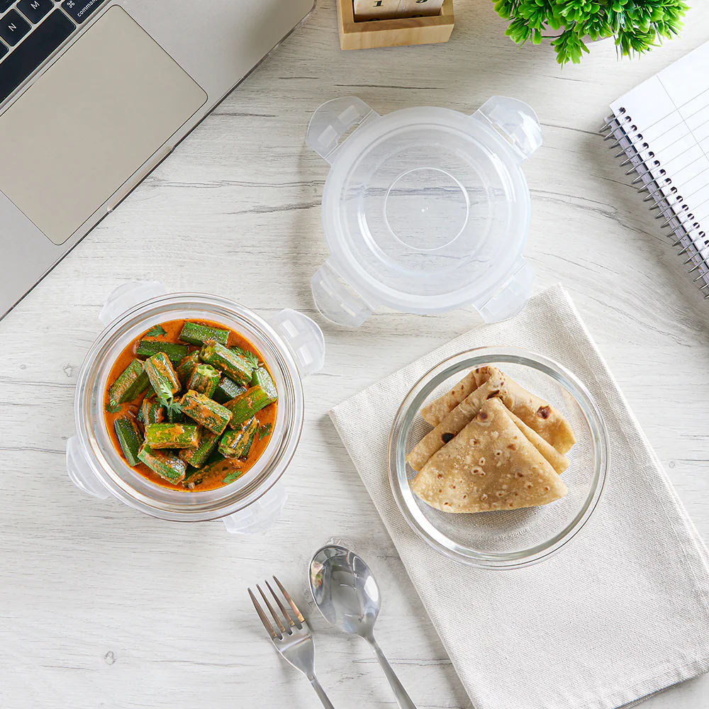 Foodluck Round Glass Lunchbox, Olive - Image 4