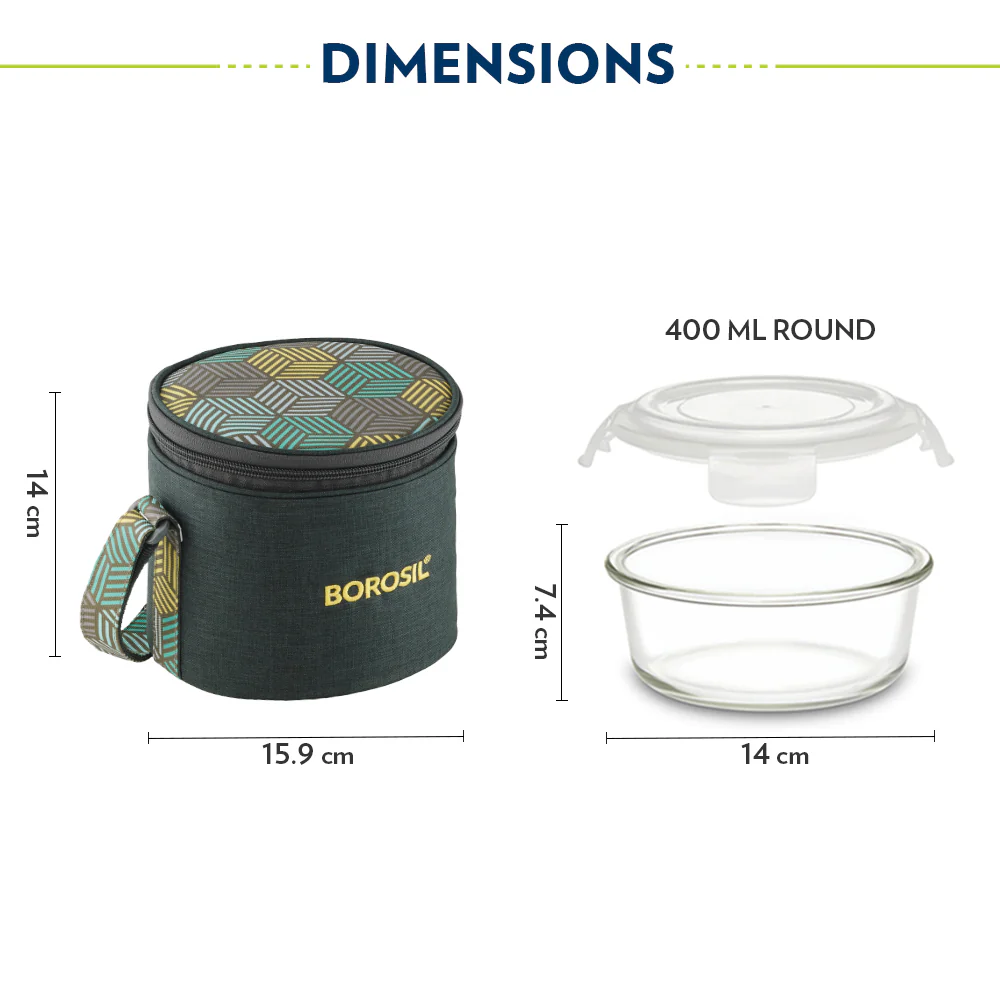 Foodluck Round Glass Lunchbox, Olive - Image 3