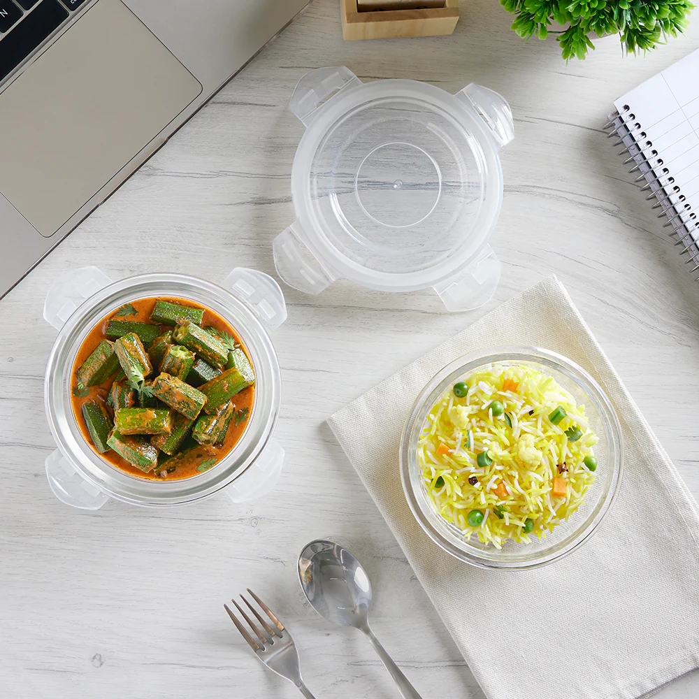 Foodluck Round Glass Lunchbox, Olive - Image 4