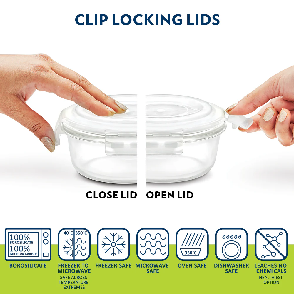 Foodluck Round Glass Lunchbox, Olive - Image 6