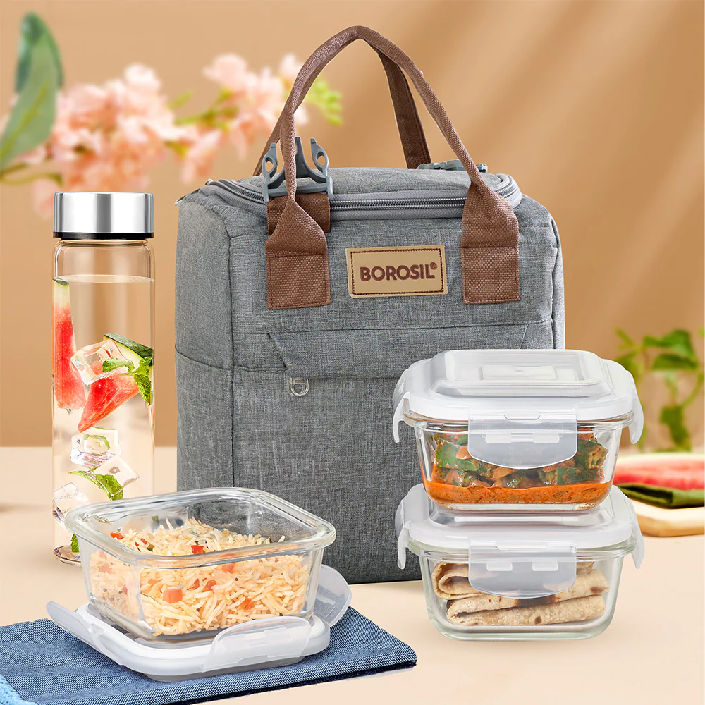 Gourmet Square Glass Lunch Box with Glass Bottle - Image 12