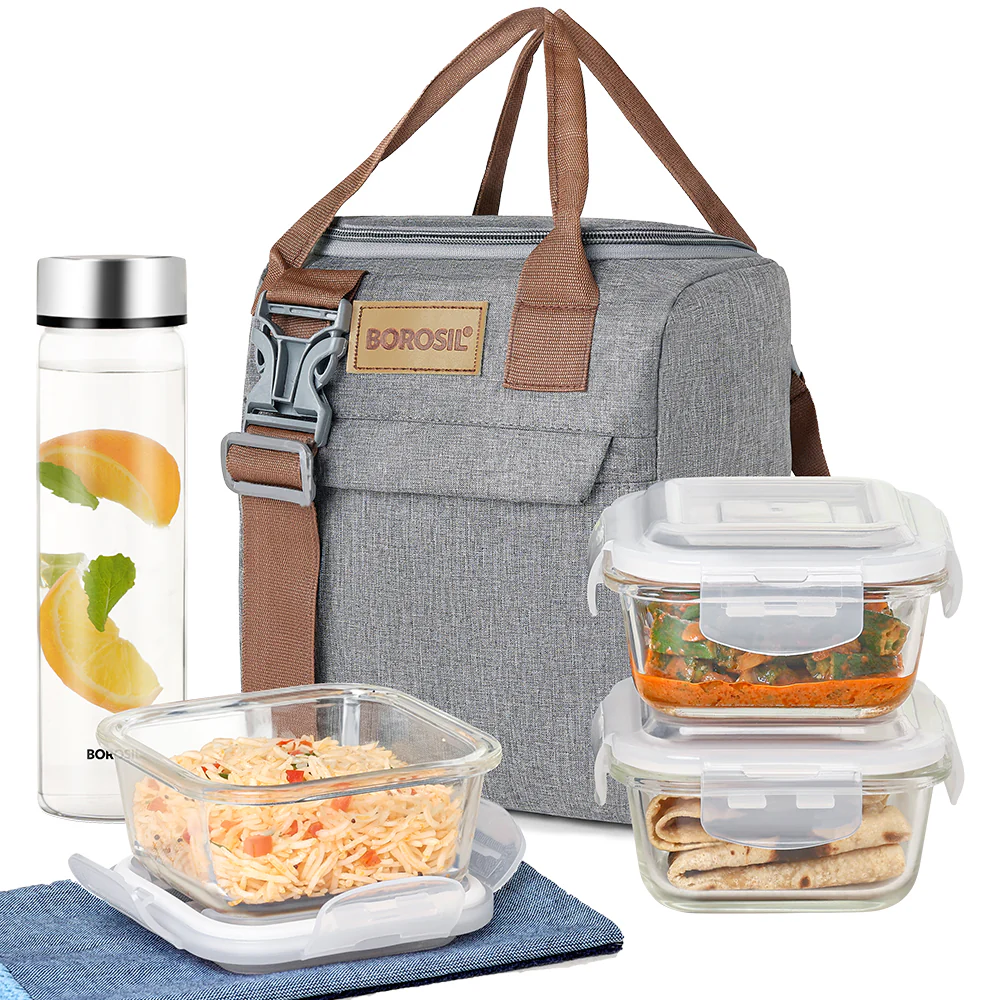 Gourmet Square Glass Lunch Box with Glass Bottle - Image 13