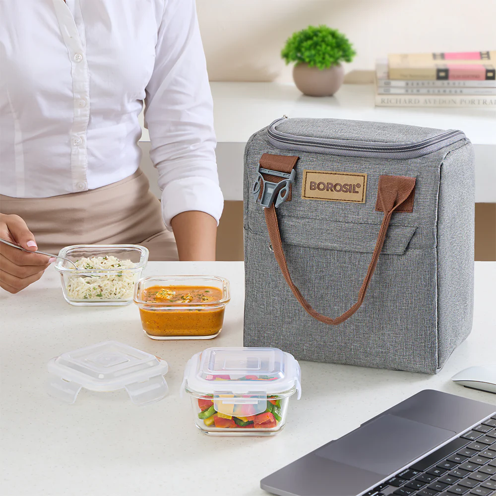 Gourmet Square Glass Lunch Box with Glass Bottle - Image 7