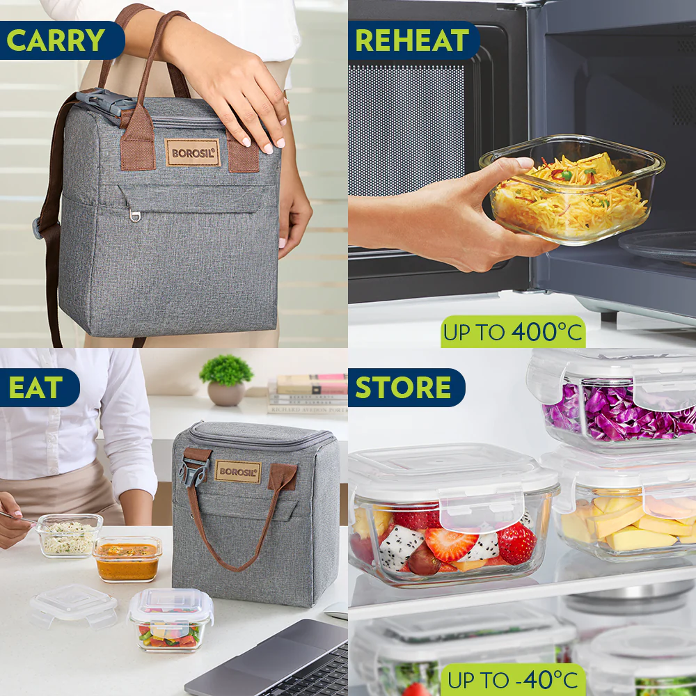 Gourmet Square Glass Lunch Box with Glass Bottle - Image 9