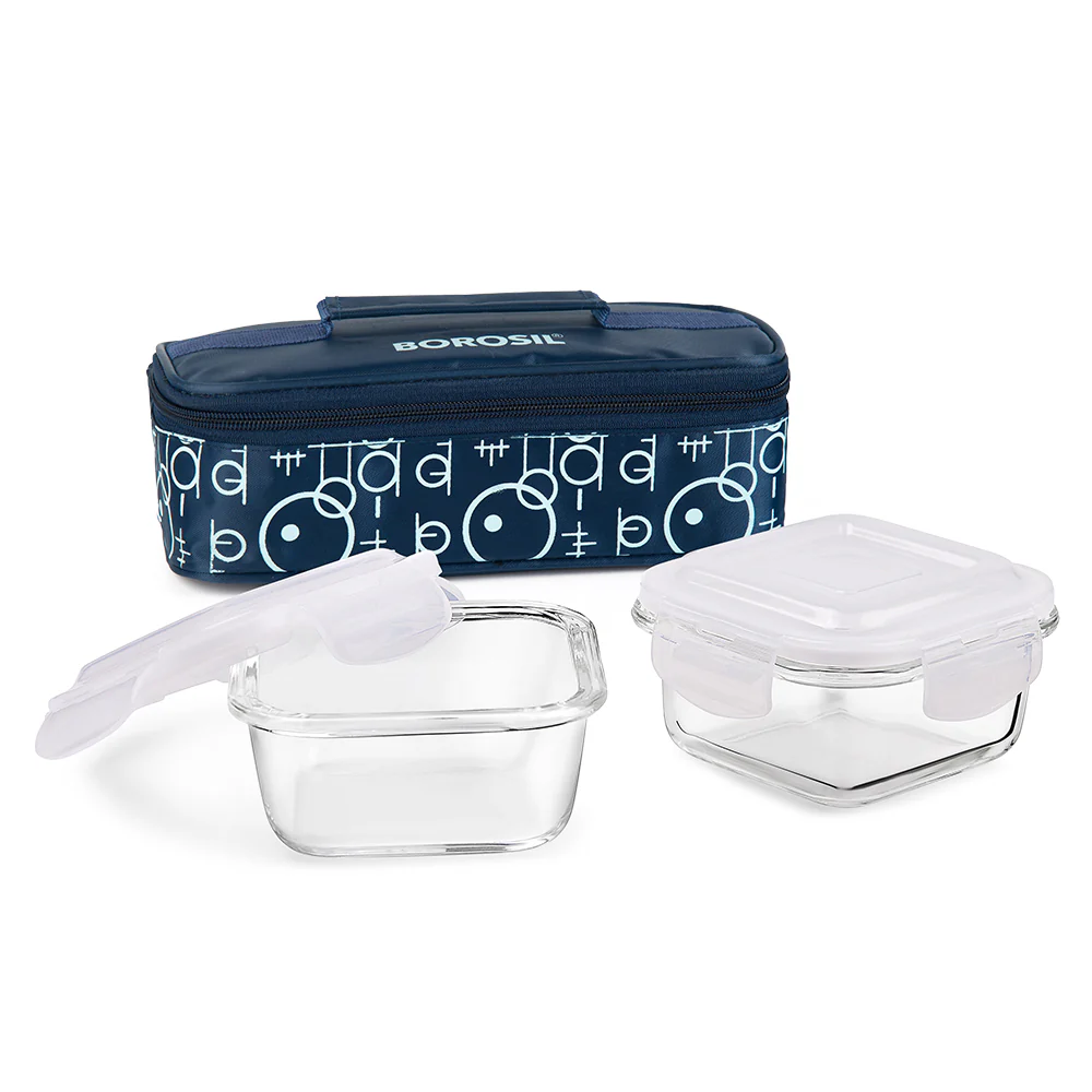 Grace Square Glass Lunchbox, Navy - Image 2