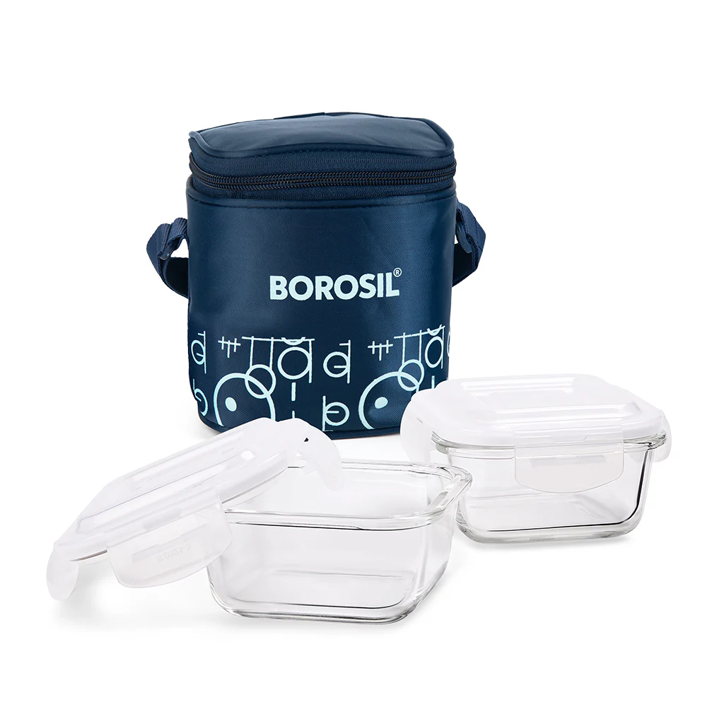 Grace Square Glass Lunchbox, Navy - Image 2