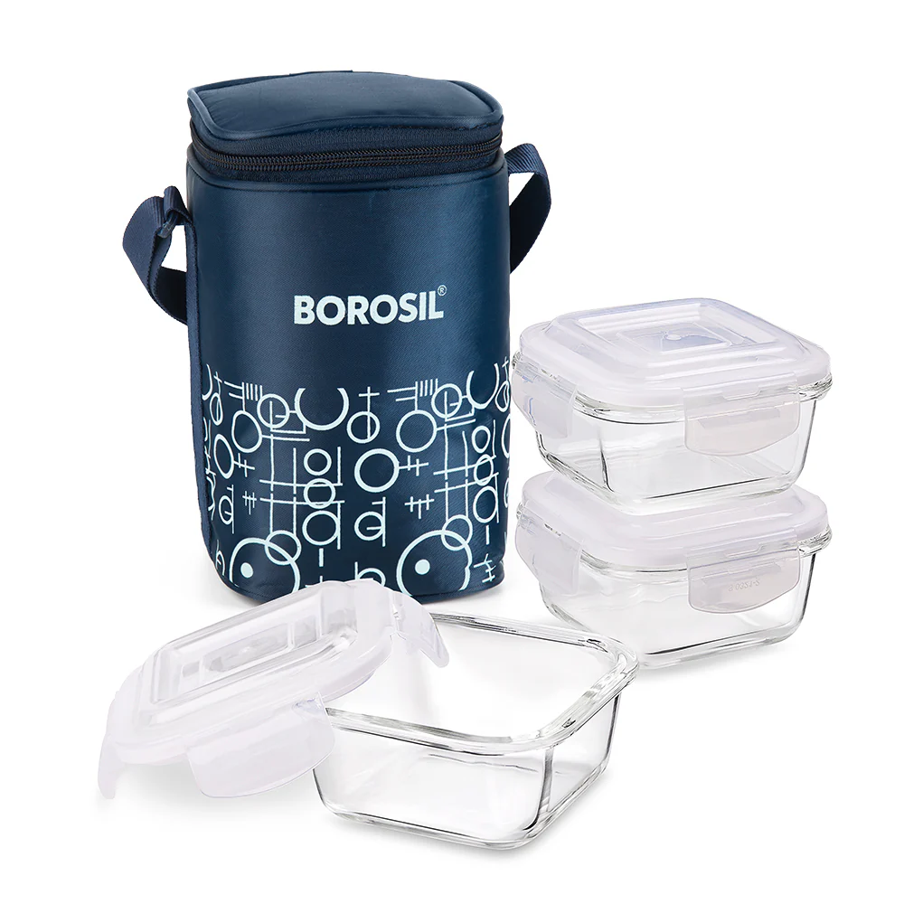 Grace Square Glass Lunchbox, Navy - Image 2
