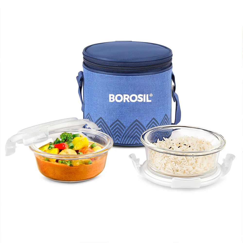 Mealbox Round Glass Lunchbox, Blue - Image 3