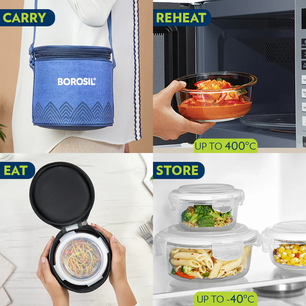 Mealbox Round Glass Lunchbox, Blue - Image 9