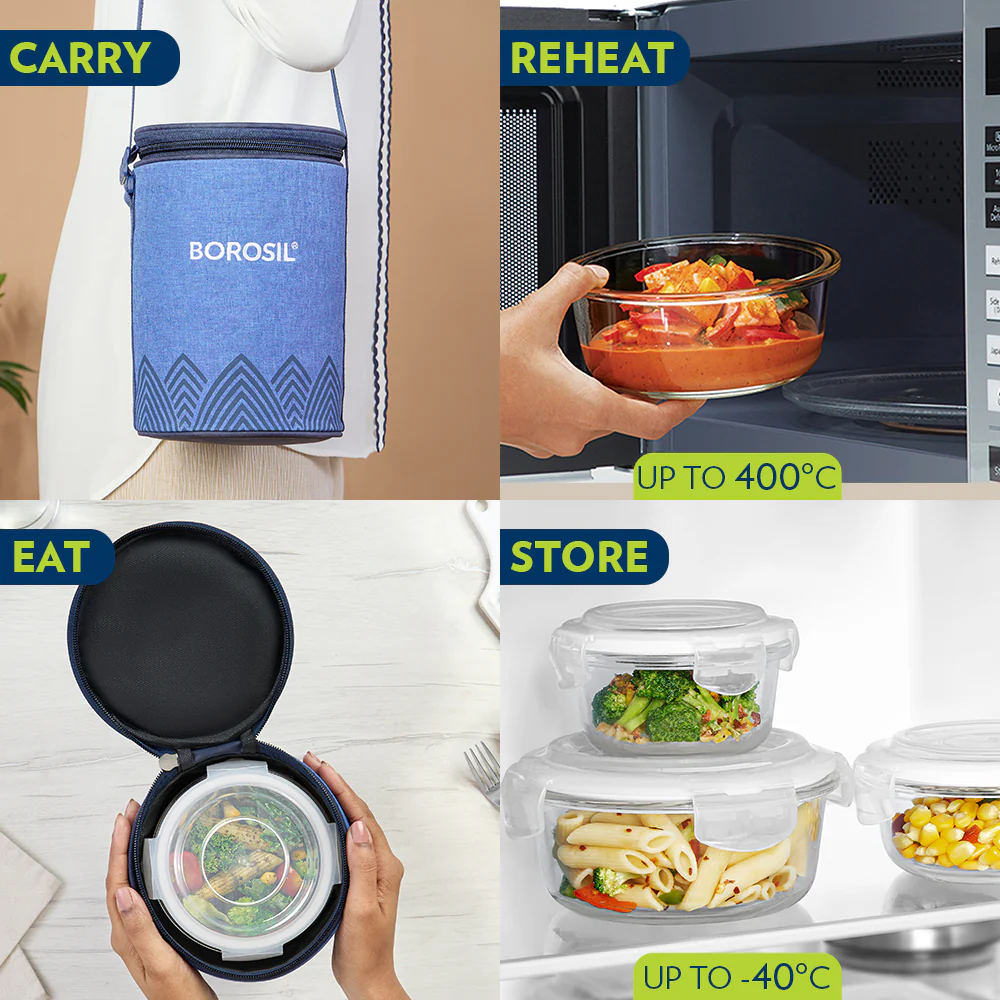 Mealbox Round Glass Lunchbox, Blue - Image 9