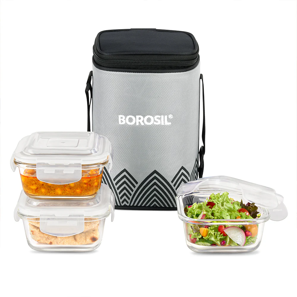 Mealbox Square Glass Lunchbox, Gray - Image 3