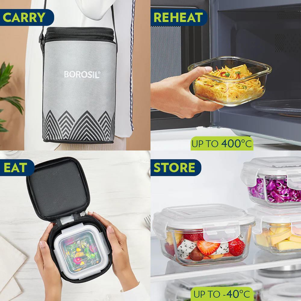 Mealbox Square Glass Lunchbox, Gray - Image 9