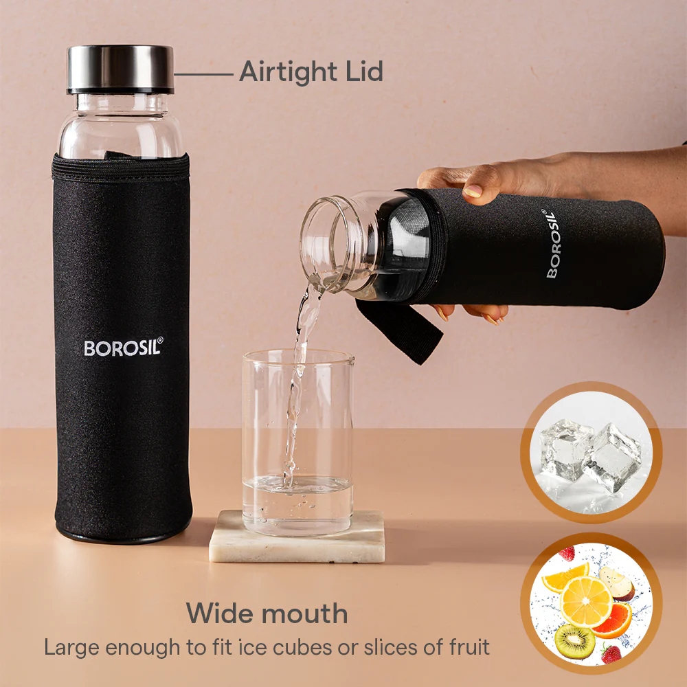 Neo Clear Glass Bottle Wide Mouth w Neoprene Cover - Image 5