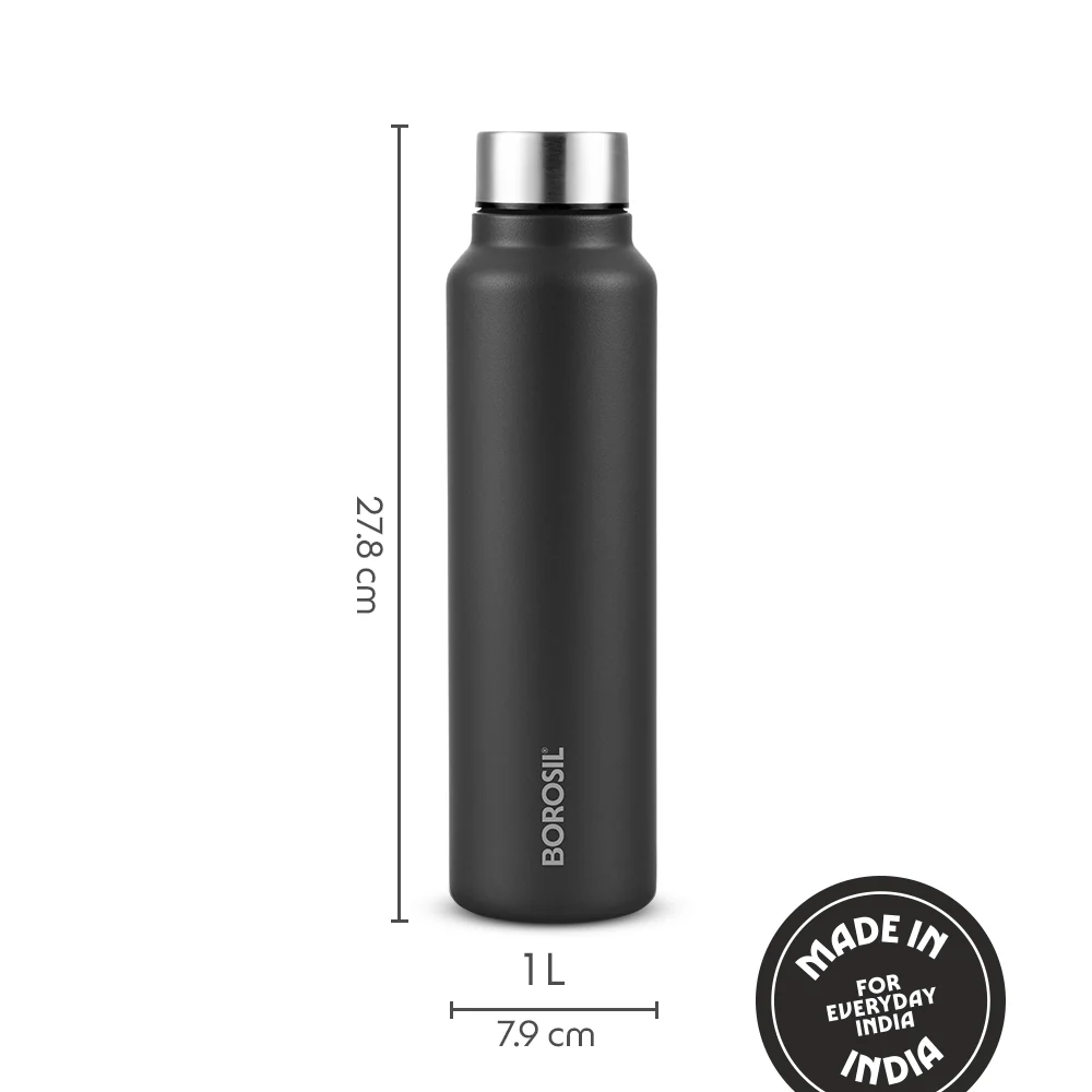 Sip-N-Chill Stainless Steel Single Wall Bottle, Black - Image 3