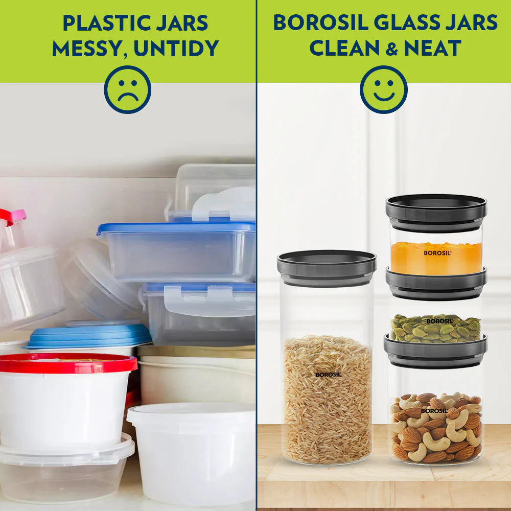 Stack n Store Airtight Glass Jar with Black PP lid, Personalise - Image 12