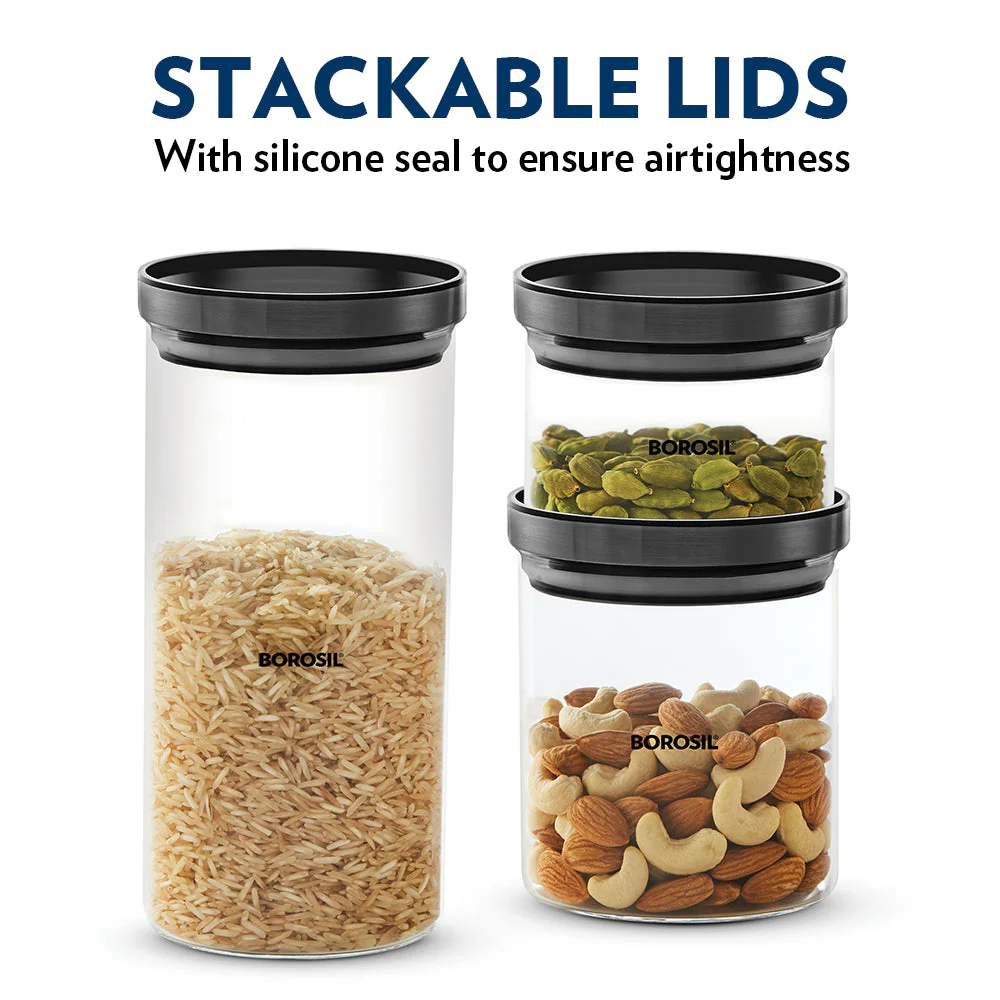 Stack n Store Airtight Glass Jar with Black PP lid, Personalise - Image 5