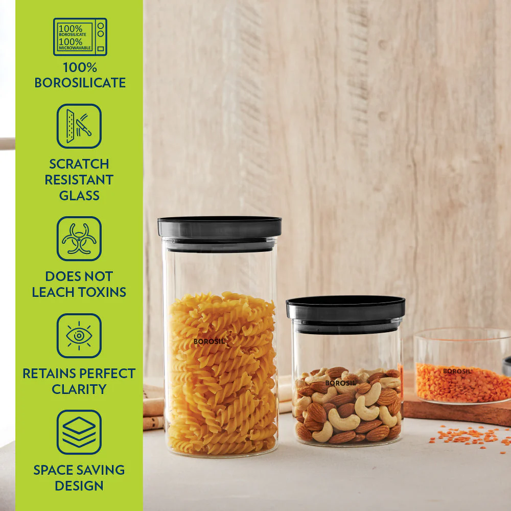 Stack n Store Airtight Glass Jar with Black PP lid, Personalise - Image 9