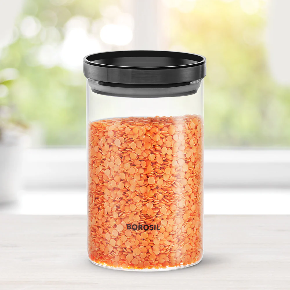 Stack n Store Airtight Glass Jar with Black PP lid, Personalise - Image 3