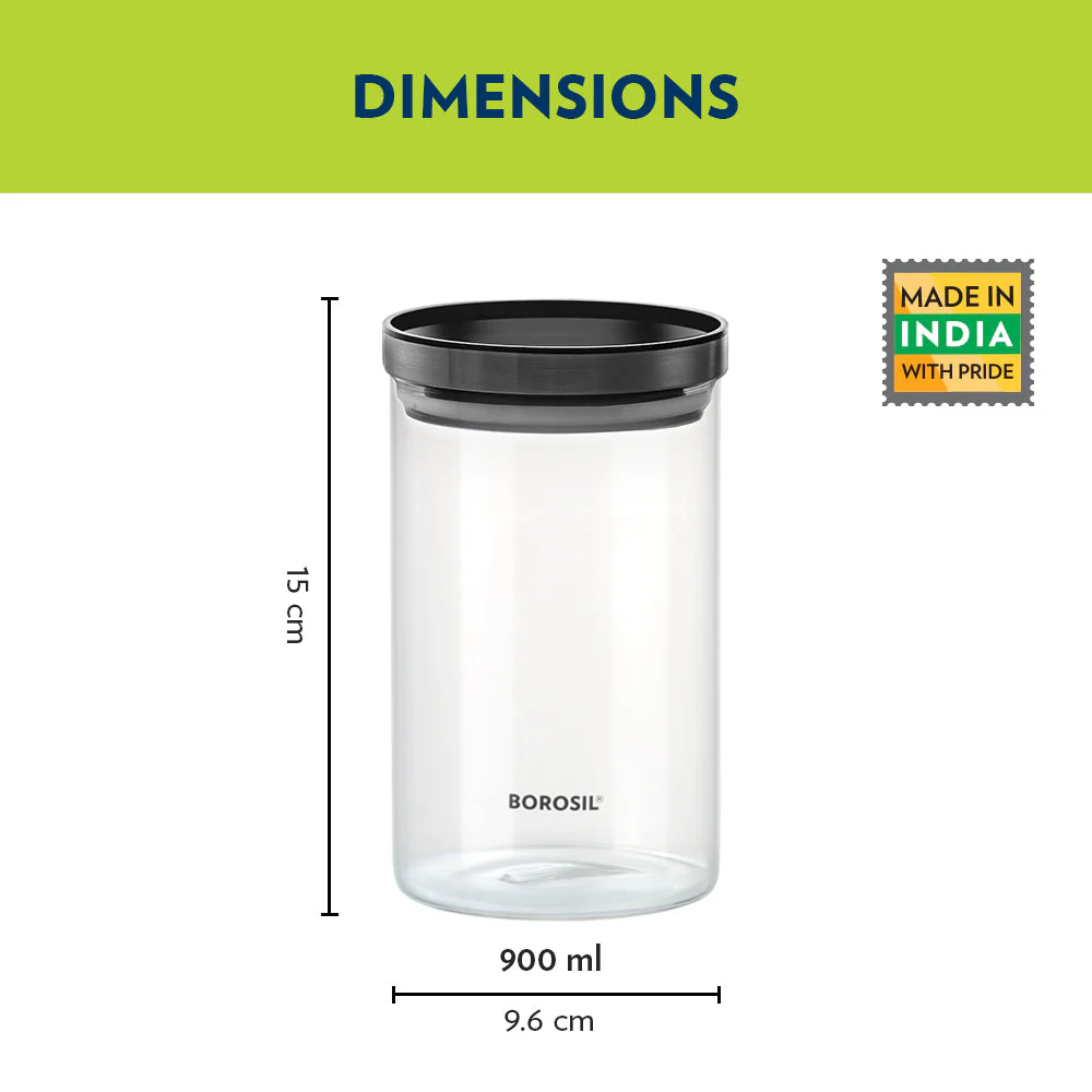 Stack n Store Airtight Glass Jar with Black PP lid, Personalise - Image 4