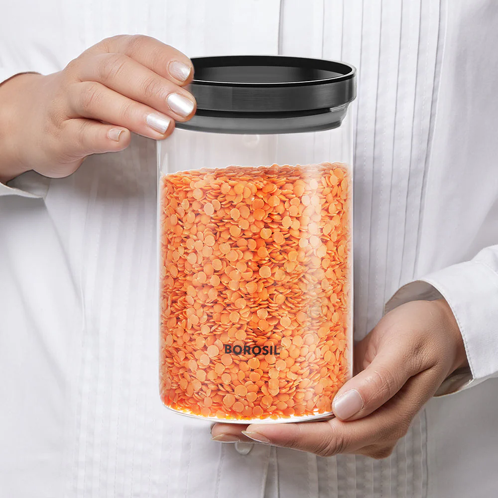 Stack n Store Airtight Glass Jar with Black PP lid, Personalise - Image 5