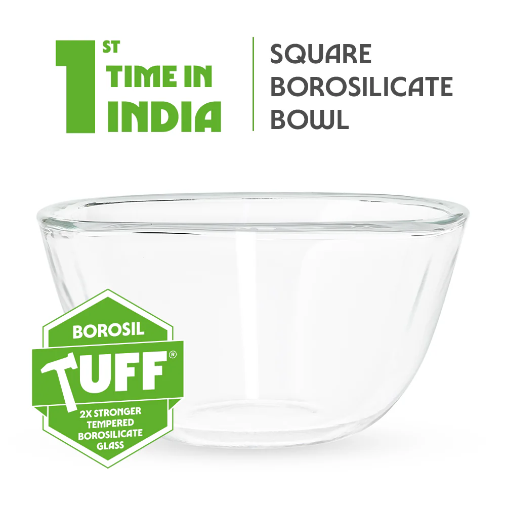 Borosil Tuff-Glass Square Mixing & Serving Bowl Set - Image 2