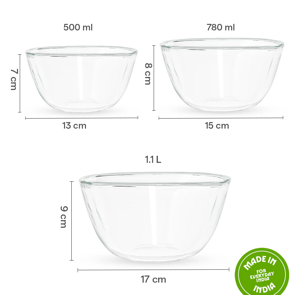 Borosil Tuff-Glass Square Mixing & Serving Bowl Set - Image 3