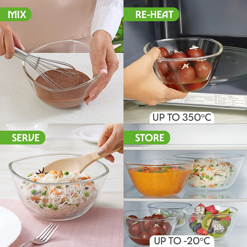 Borosil Tuff-Glass Square Mixing & Serving Bowl Set - Image 8