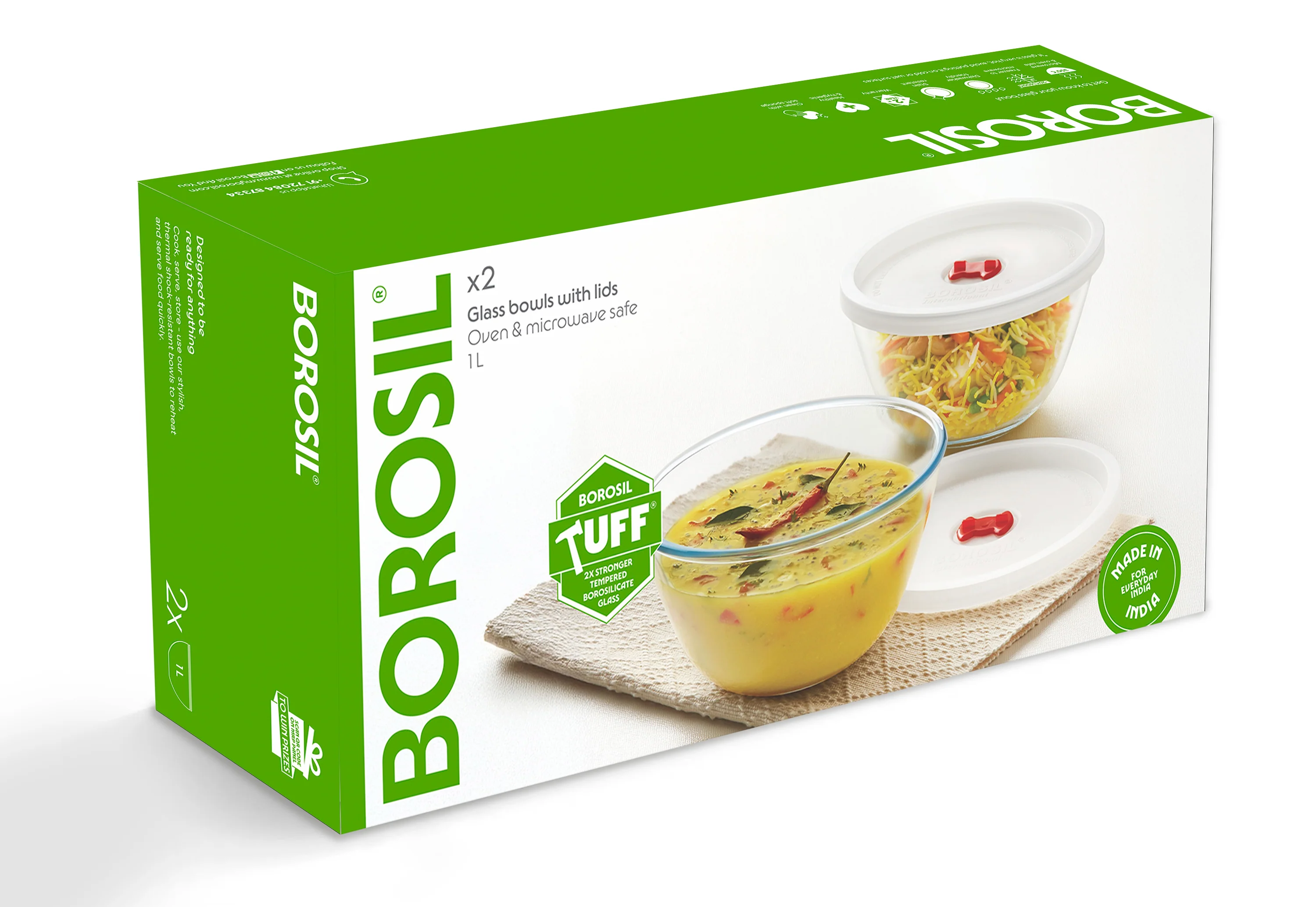 Borosil Tuff-Glass Mixing & Serving Bowl Set with Lid - Image 4