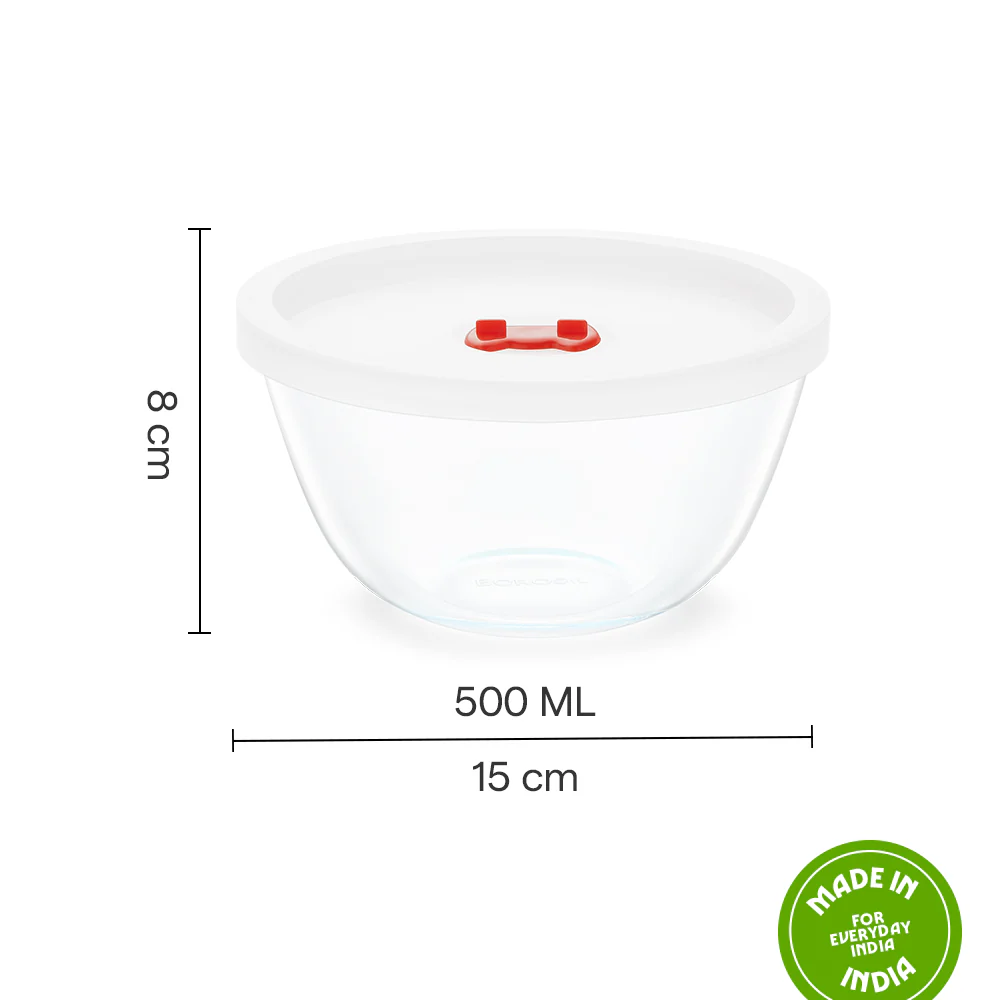 Borosil Tuff-Glass Mixing & Serving Bowl Set with Lid - Image 2