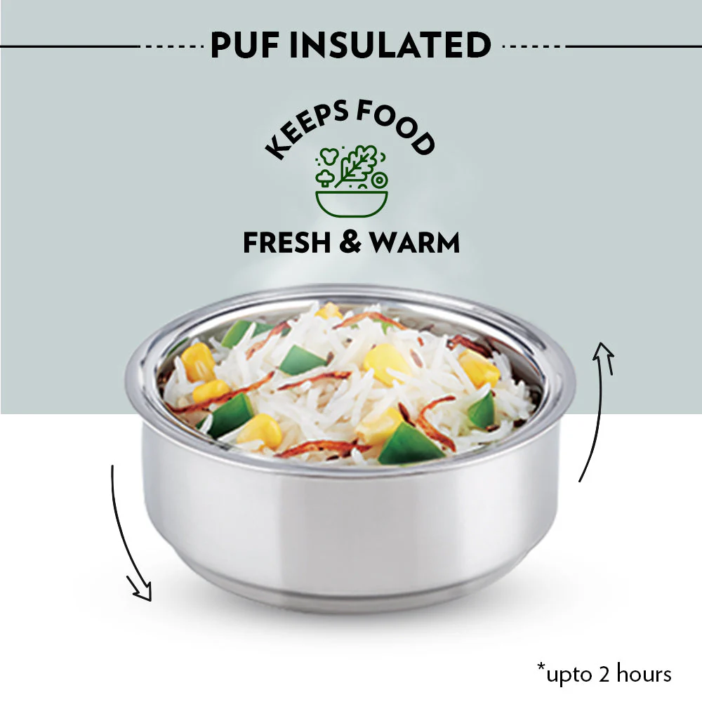 Carryfresh Round Stainless Steel Lunchbox, Silver - Image 4