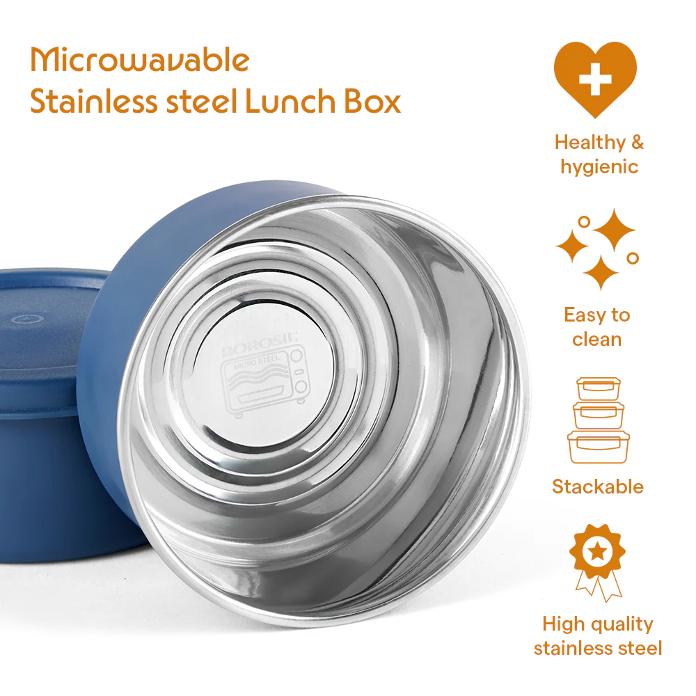 Carrymore Microwave Safe Round Stainless Steel Lunch Box - Image 4