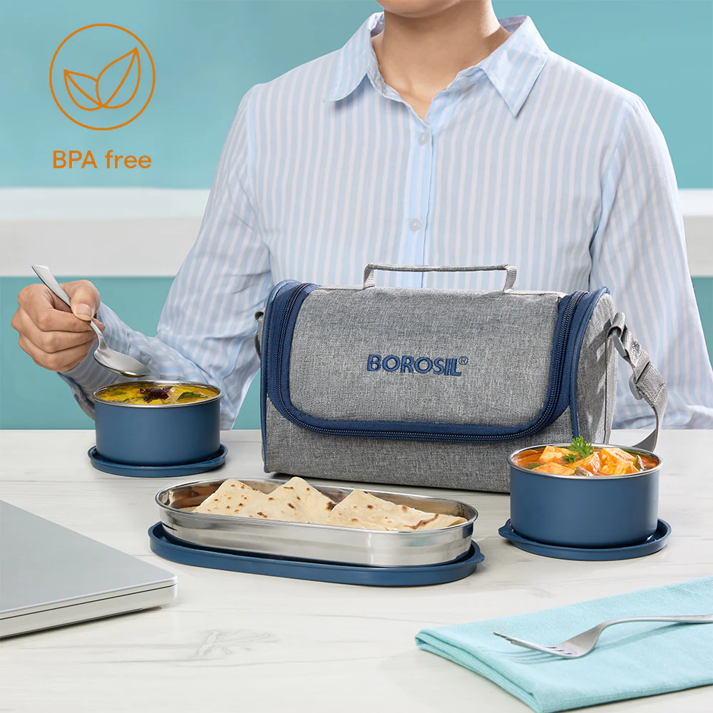 Carrymore Round Stainless Steel Lunch Box with Chappati Box - Image 6