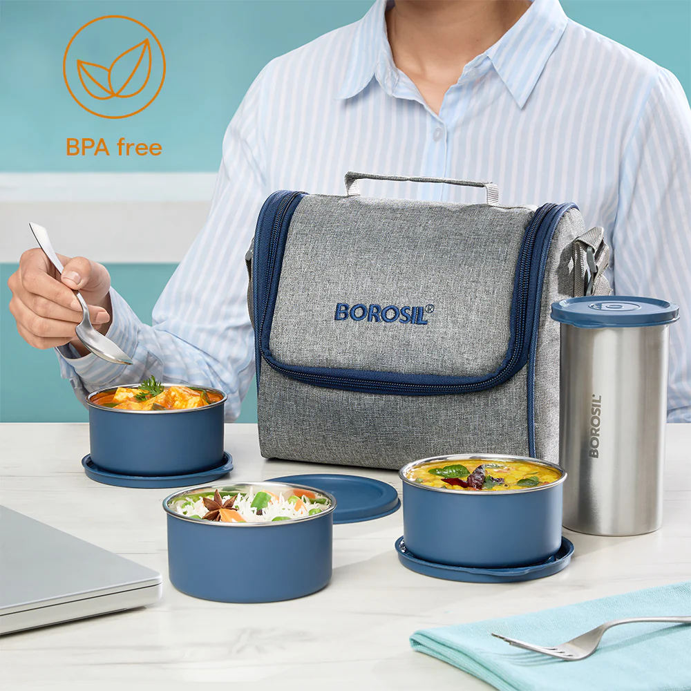 Carrymore Microwave Safe Round Stainless Steel Lunch Box with Tumbler - Image 6