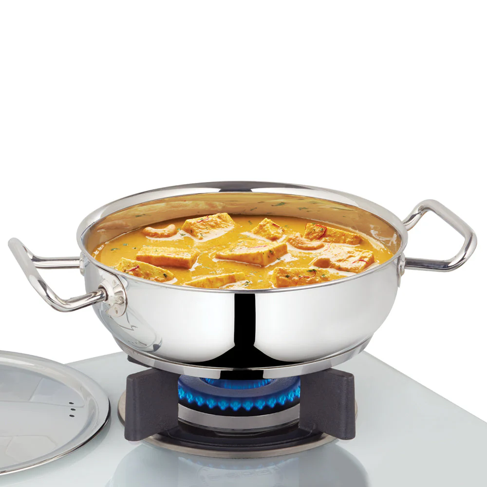 Cookfresh Stainless Steel Flat Kadhai with Lid - Image 2