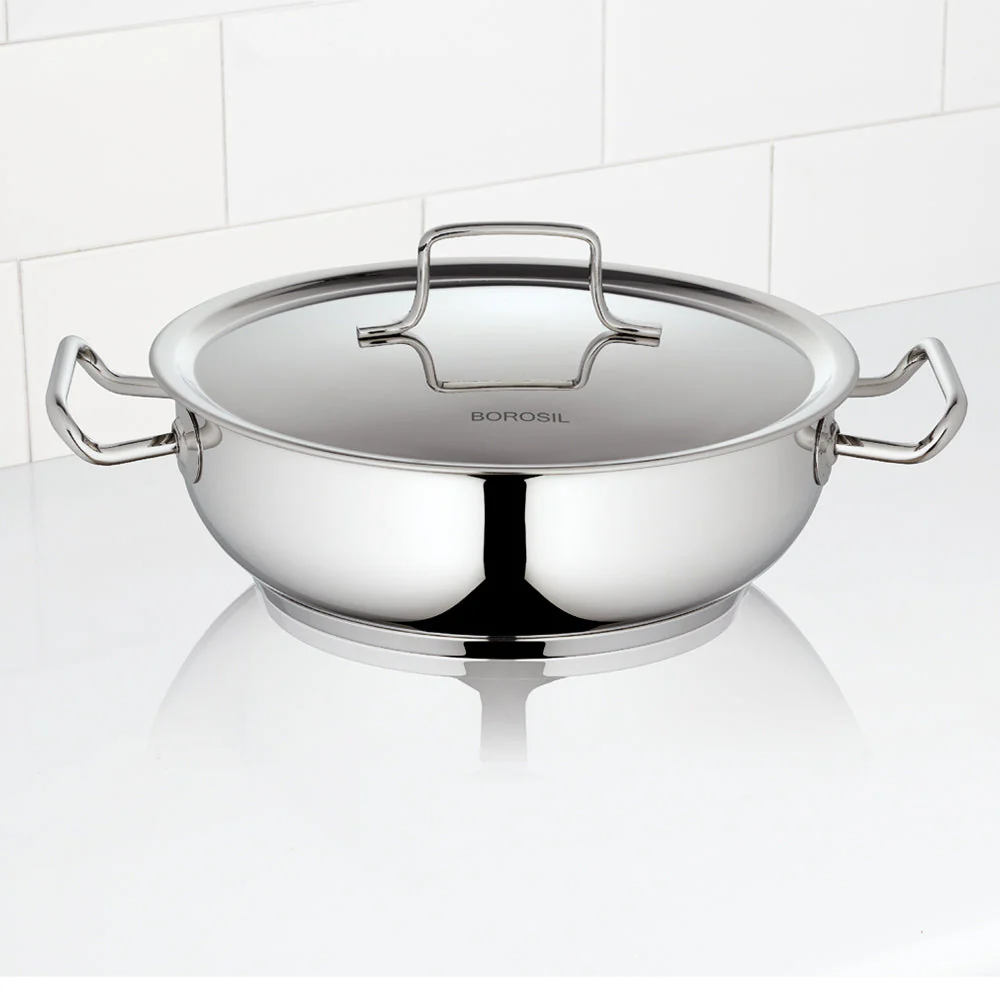 Cookfresh Stainless Steel Flat Kadhai with Lid - Image 3