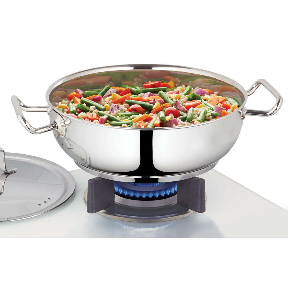 Cookfresh Stainless Steel Flat Kadhai with Lid - Image 13