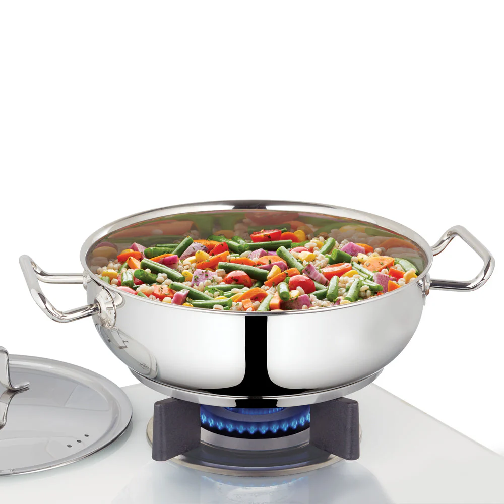 Cookfresh Stainless Steel Flat Kadhai with Lid - Image 2