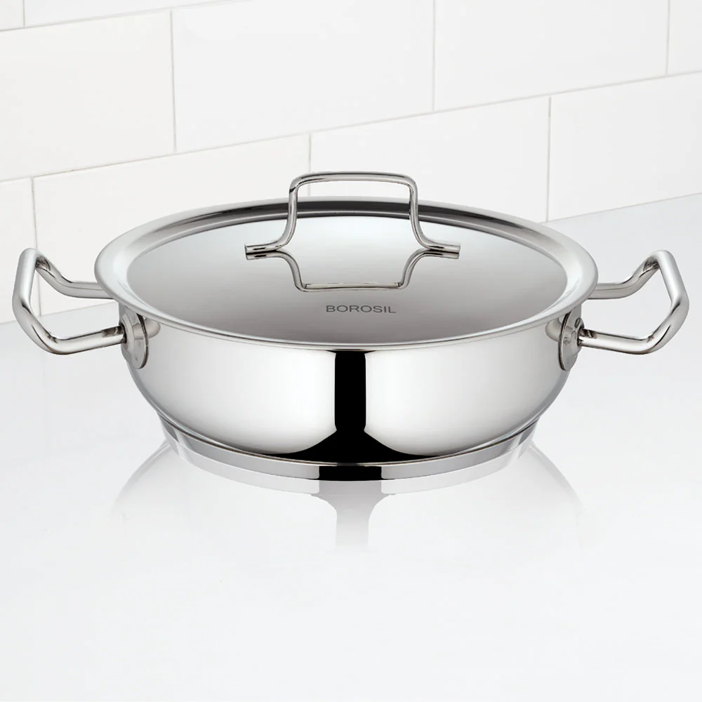 Cookfresh Stainless Steel Flat Kadhai with Lid - Image 3