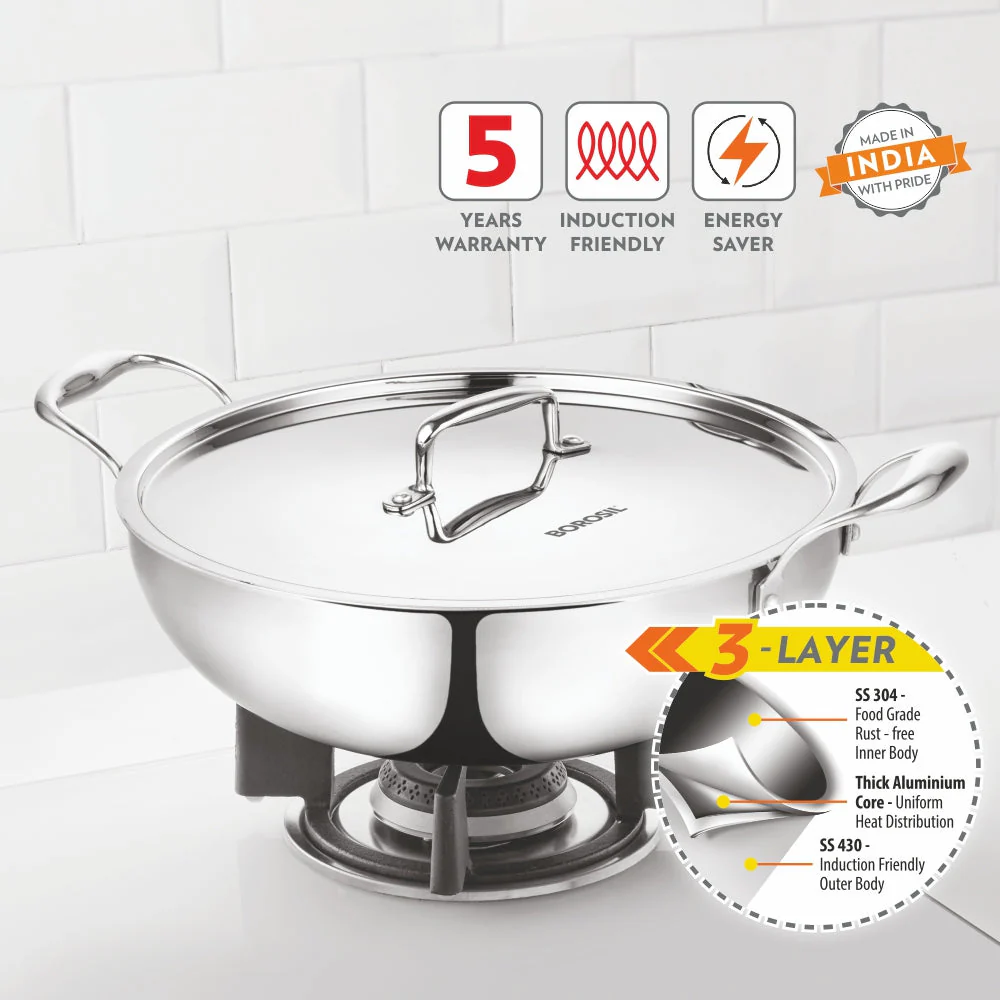 Cookfresh Triply Kadhai with Lid & Stainless Steel Handle - Image 2