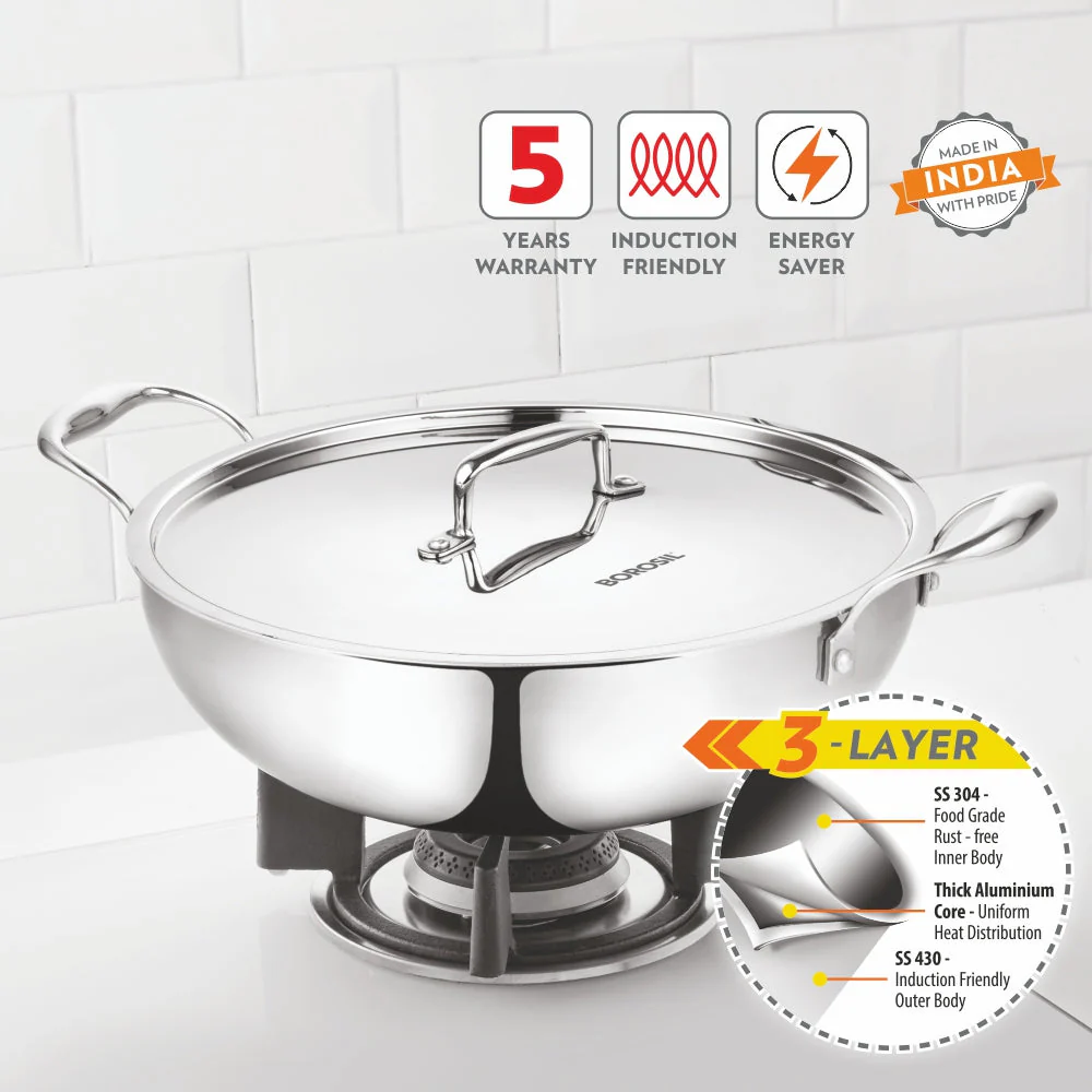 Cookfresh Triply Kadhai with Lid & Stainless Steel Handle - Image 2